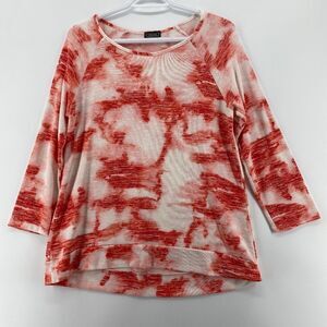 🎁5/$25 Clientele Woman's Shirt Tie Die White with Orange Design 3/4 Sleeve